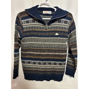 Monte Carlo Collection 80's Mens Pure‎ New Wool Fair Isle Quarter Zip Sweater